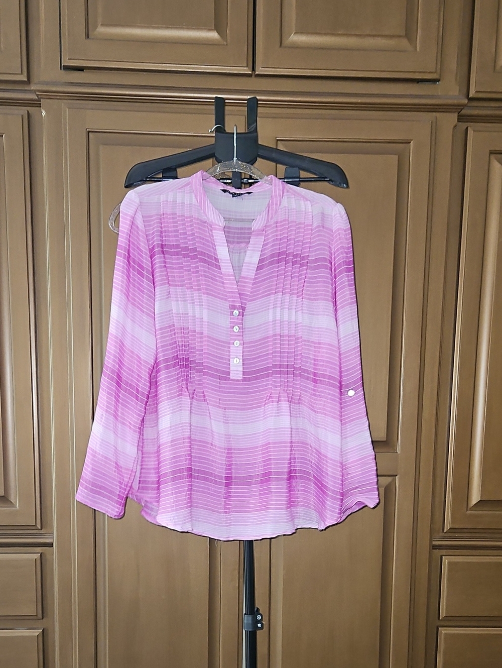 Zac & Rachel Pink Striped V-Neck Button Front Tunic